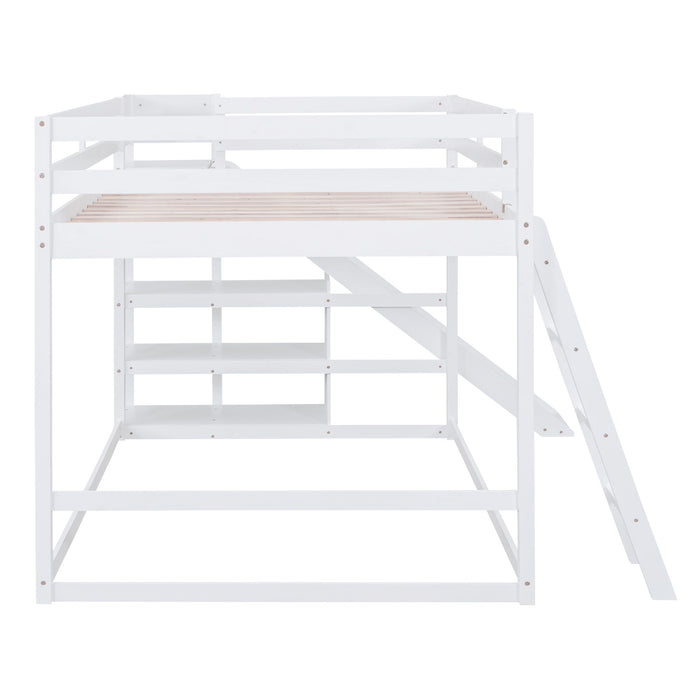 Bunk Bed With Ladder, Slide, And Shelves Pine Wood