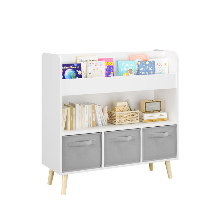 Bookshelf With 3 Bins, Storage Shelf For Toys And Books - White