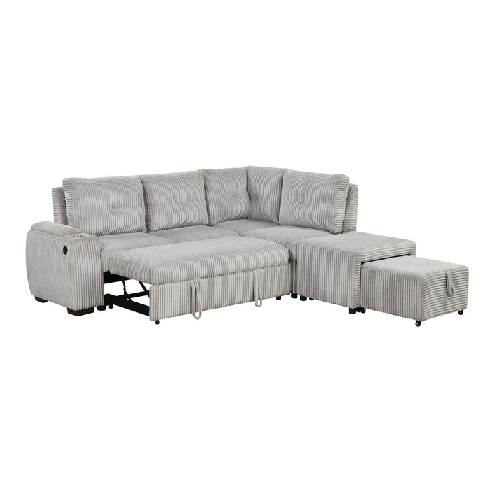 Pull-Out L-Shaped Sectional Sofa With Movable Ottoman And Stool, Large Storage Space, A Cup Holder, And 2 USB Ports For Living Room