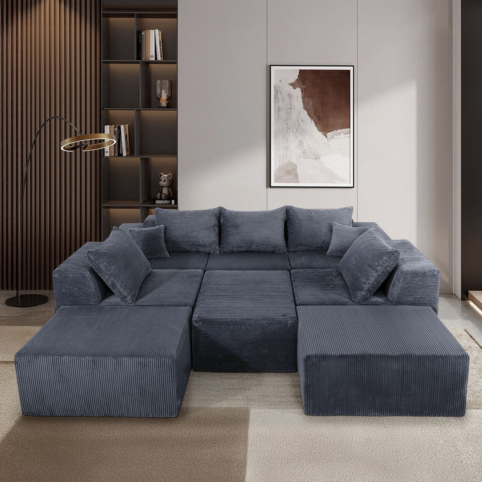Luxury 8 Piece Modular U Shaped Sectional Sofa With Oversized Chaise Lounge And Bed Corduroy Upholstery