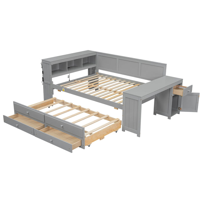 Daybed With Storage Shelves, Drawers, Trundle, Charging Station, LED Light, Desk And Cabinet