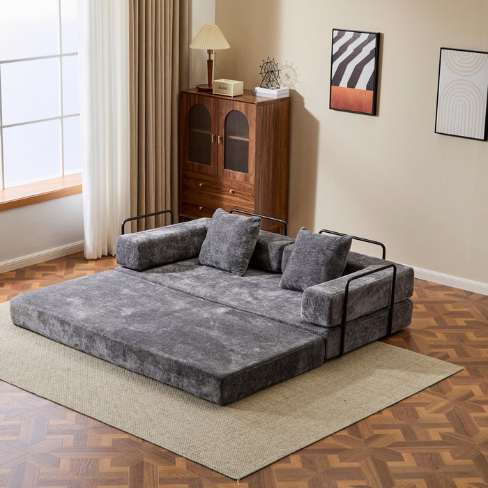 Convertible Floor Sofa Bed With Pillow Back Support Armrest