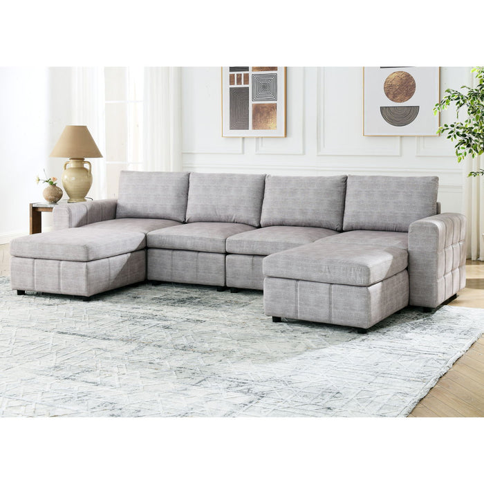 [Video]Upholstered Modular Sofa, U-Shaped Sectional Sofa For Living Room Apartment (4-Seater With 2 Ottoman)