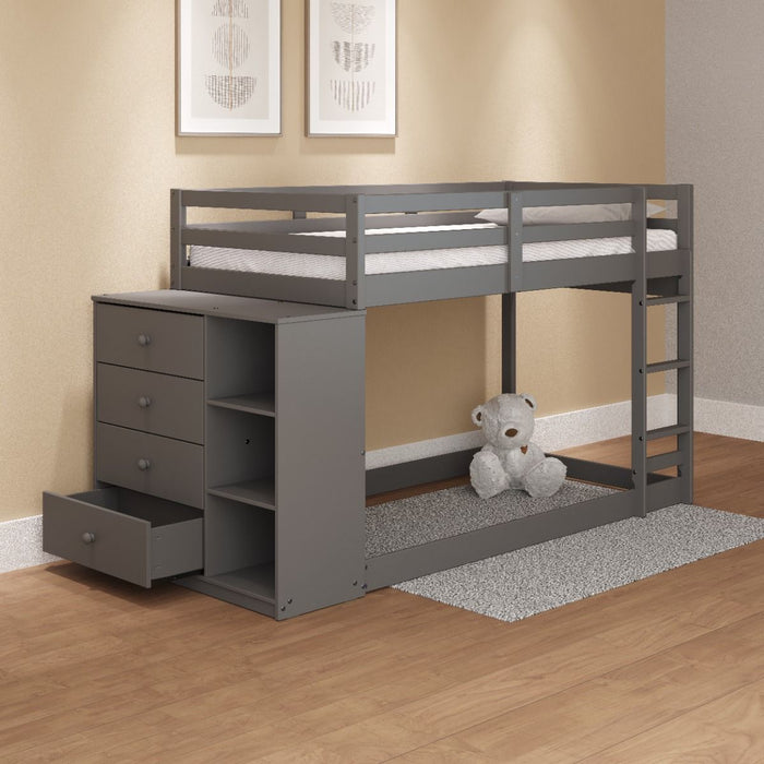 Gaston - Twin Over Twin Bunk Bed With 4 Drawers & 3 Compartments - Gray