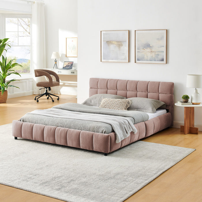 Modern Platform Bed Frame With Thick Chenille Fabric