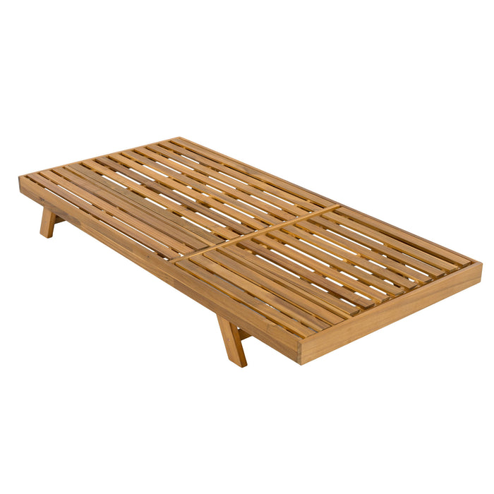 Acacia Wood Lounge Chaise Set With Headrest And Water Resistant Cushions - Beige