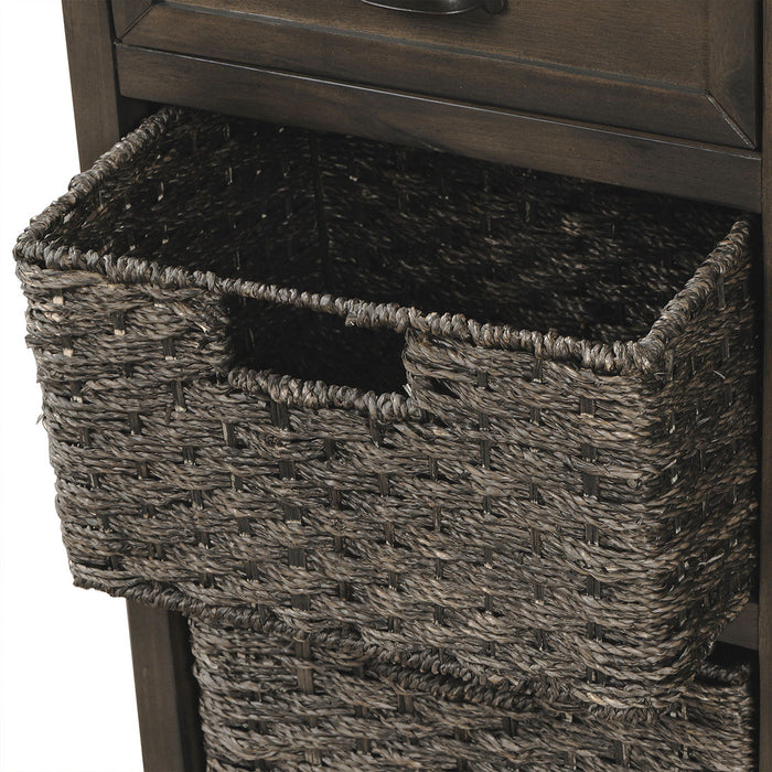 Trexm Rustic Storage Cabinet With Two Drawers And Four Classic Rattan Basket For Dining Room/Living Room (Brown Gray)
