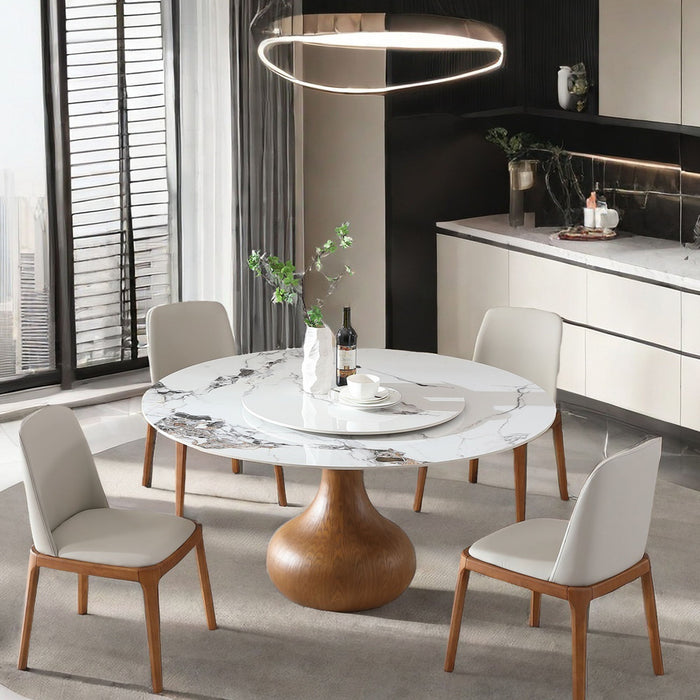 Round Modern Marble Dining Table (Table Only) - Walnut / White