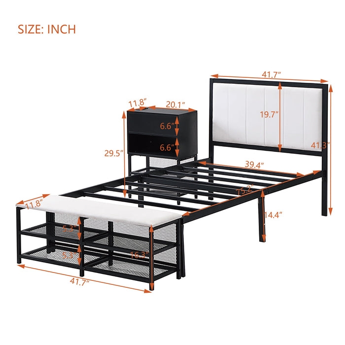 Platform Bed With 2 Tier Storage Shelves, Storage Cabinet