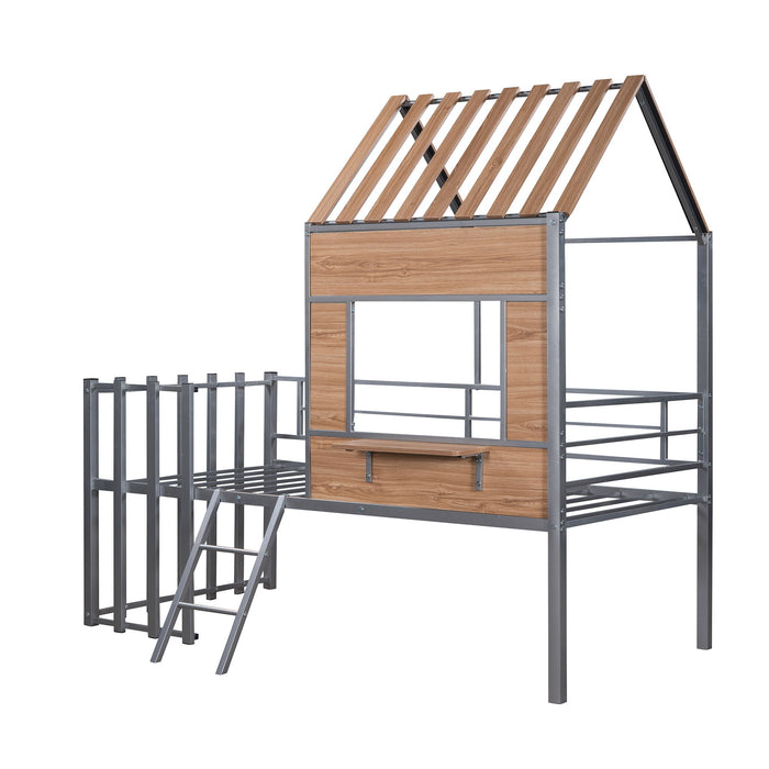 Loft Bed With Roof, Window, Guardrail, Ladder
