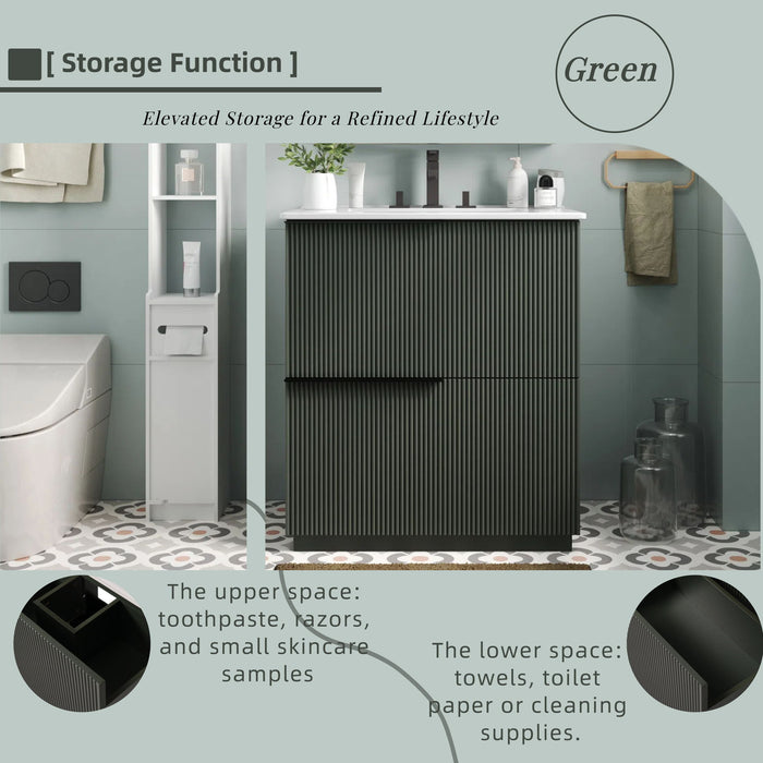 Fluted Bathroom Vanity With Ceramic Sink, Soft Close Slides