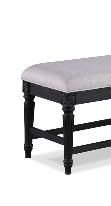 Beautiful Traditional Dark Brown Finish Bench Gray Upholstery Carved Legs Solid Wood Wooden Dining Room Furniture