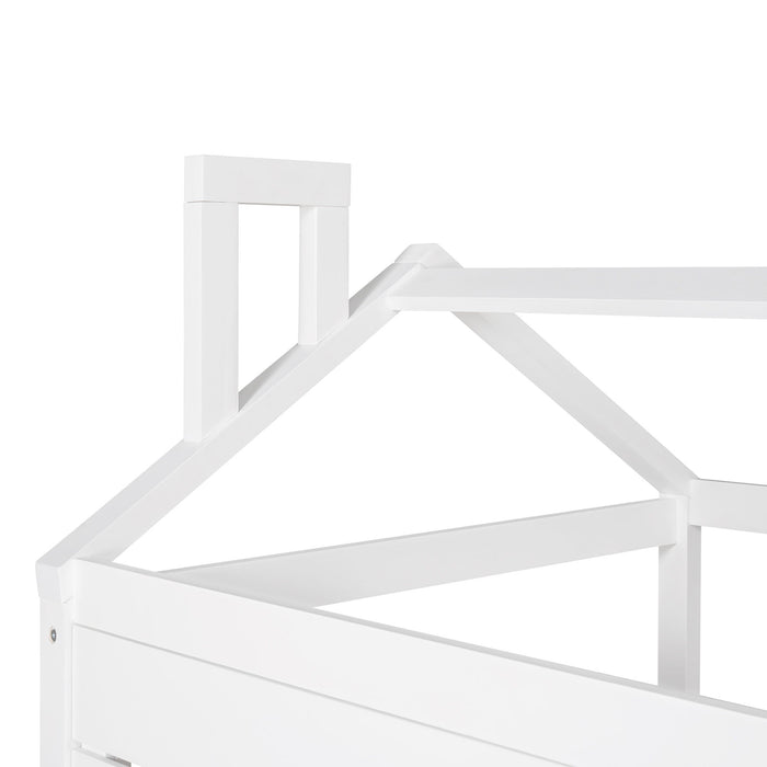 Twin Size Classic House Bed With Twin Size Trundle - White