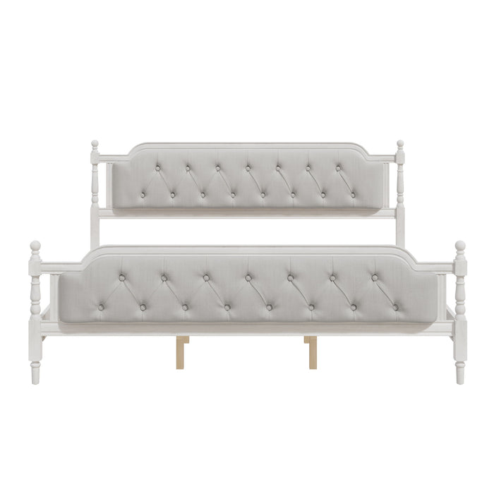 Traditional Style Solid Bed Frame With Upholstered Tufted Headboard, No Box Spring Needed
