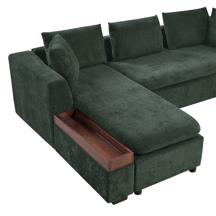Modern L Shaped Sectional Sofa With Chenille Upholstery And Wooden Storage