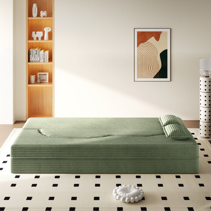 Modern Floor Sofa With 2 Pillows, Convertible Twin Size Folding Mattress For Living Room