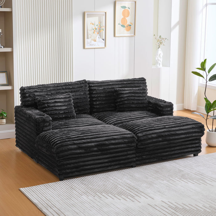 Plush Oversized Double Chaise Lounge Sofa Bed With USB Ports And Cup Holders