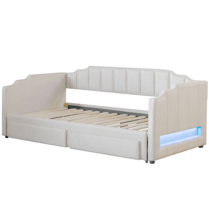 Extendable Daybed With LED Light And 2 Storage Drawers