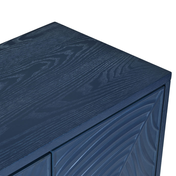 Modern 4 Door Sideboard With Creative Carved Surface And Adjustable Shelves