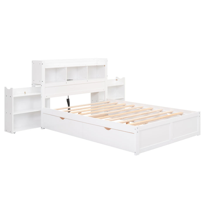Storage Platform Bed With Pull Out Shelves, Trundle, And 2 Drawers