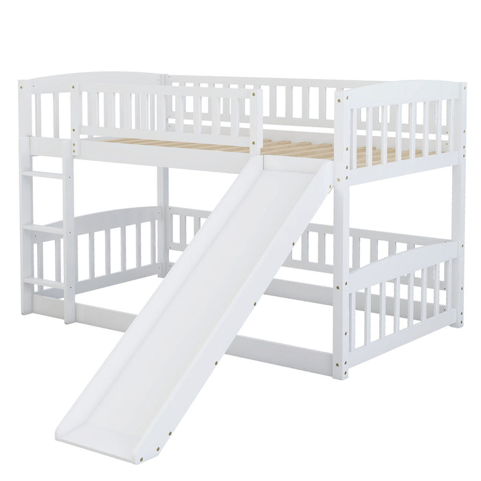 Low Bunk Bed With Slide, Fence And Ladder