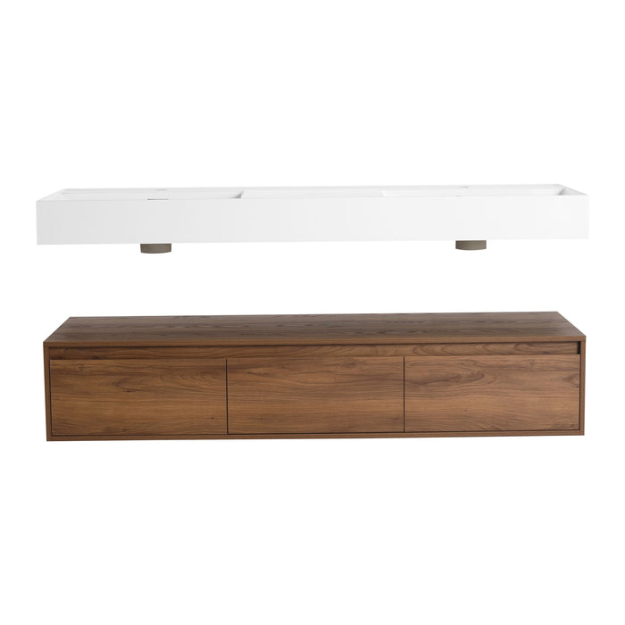 Contemporary Wall Mounted Bathroom Vanity With Dual Resin Sink And Soft Close Drawer