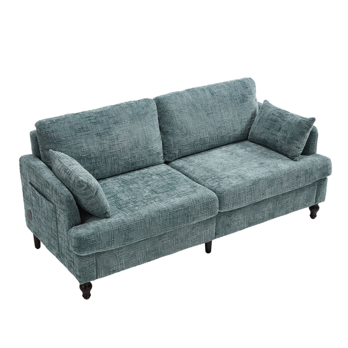 Chenille 2 Seater Sofa With LED Light, USB Charging Port, And Storage Bag