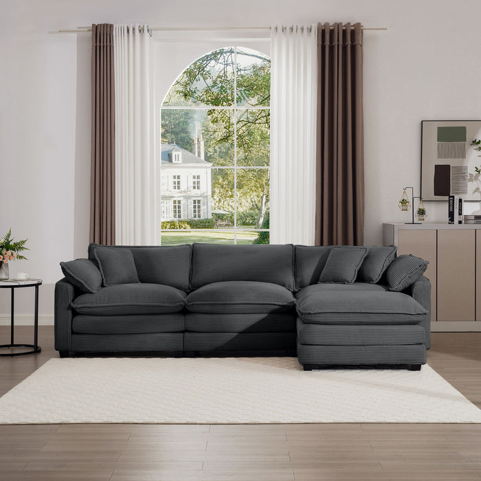 Modern Oversized Modular Cushion Sofa With Ottoman, Low Back, Deep Seating Sofa Set