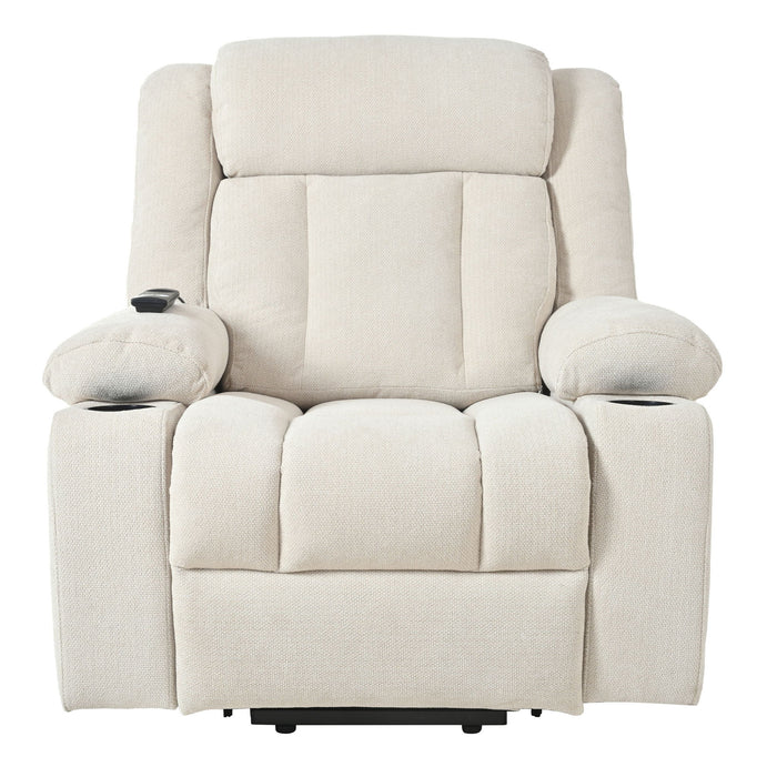 Power Lift Recliner Chair With Extended Footrest, Remote Control, Cup Holders, And Side Pockets