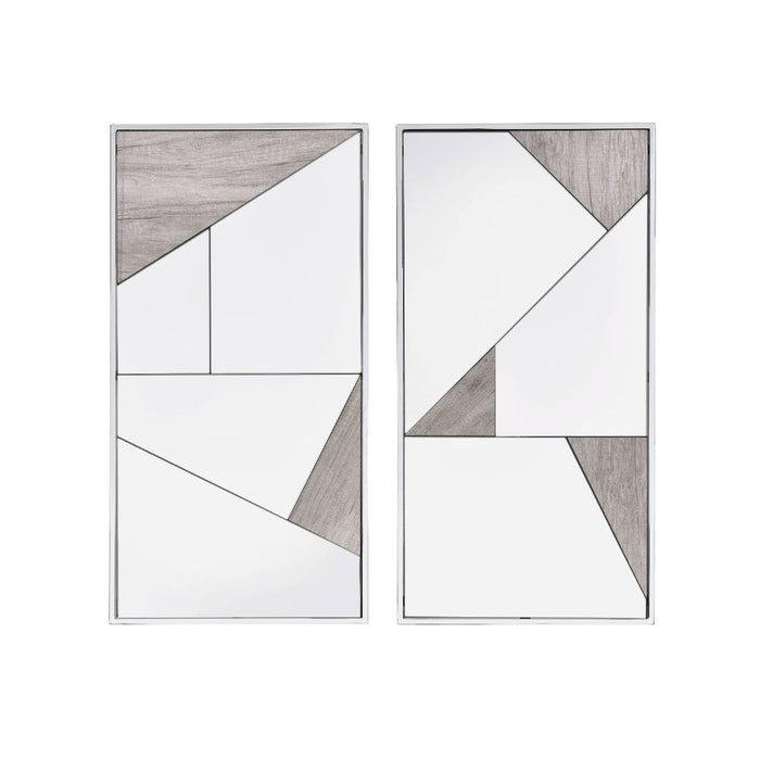 Chafik - Accent Mirror Set of 2) - Mirrored, Natural Oak & Chrome