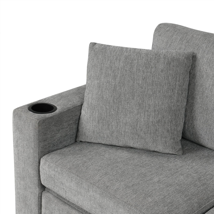 Modern U-Shaped Sectional Sofa Convertible Pull-Out Sofa Bed With USB Ports And Cup Holders