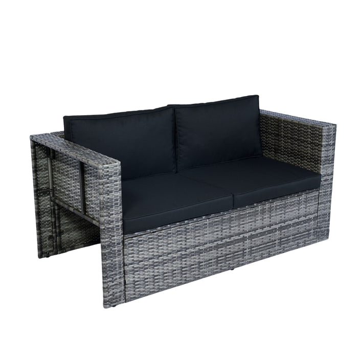 6 Piece Patio Wicker Sectional Set Patio Backyard Conversation Set Space Saving - Gray / Black