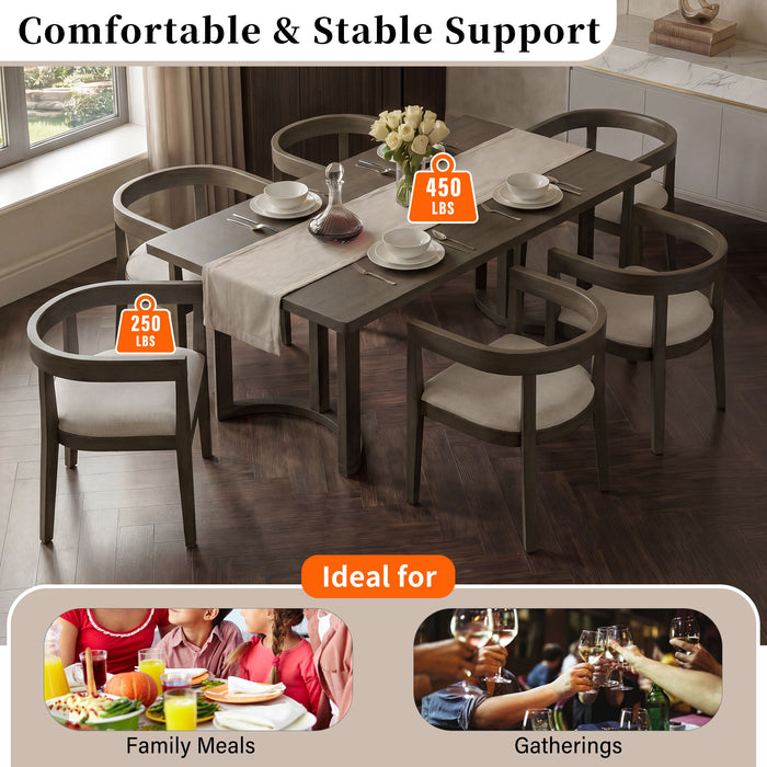 Rectangular Dining Table Set For 6 With Upholstered Barrel Back Chairs