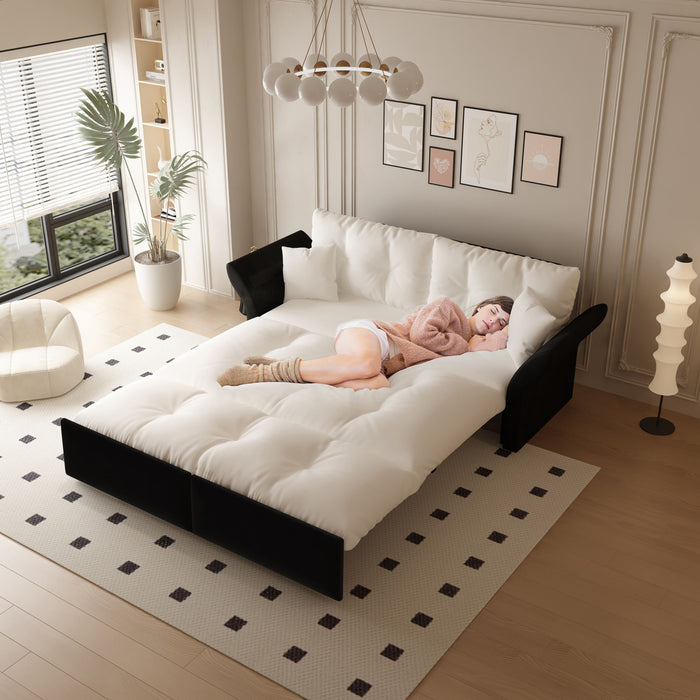 Queen Pull Out Sofa Bed, 3 In 1 Convertible Sleeper Tufted With 2 Soft Pillows