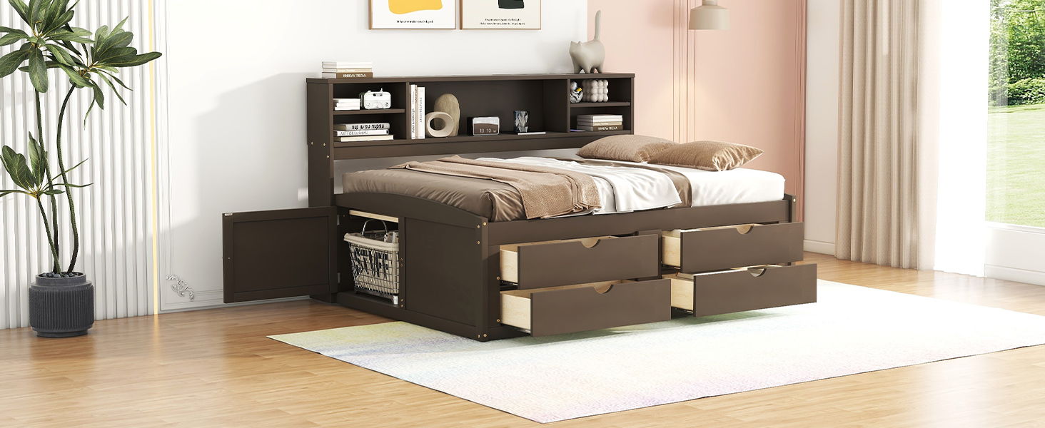 Daybed With 2 Bedside Cabinets, Upper Shelves And 4 Drawers