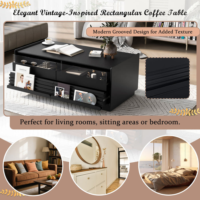 Modern Rectangle Coffee Table With 4 Drawers And 2 Display Shelves