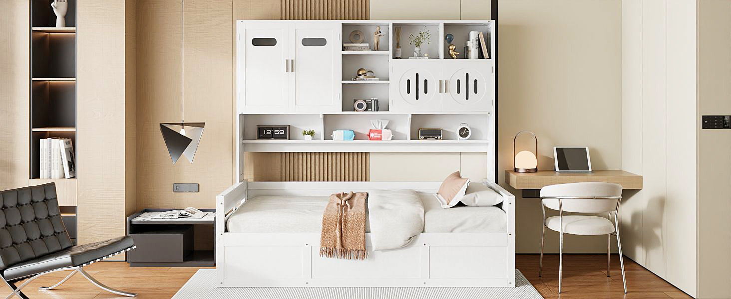 Daybed With All-In-One Cabinet And Shelf