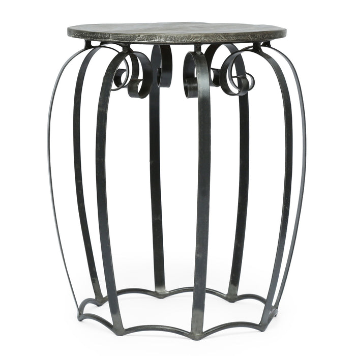 Modern Industrial End Table With Mango Wood Top And Iron Frame - Gray
