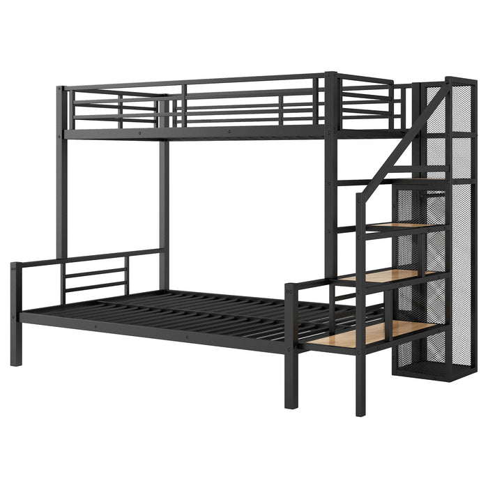 Metal Bunk Bed With Storage Staircase And Open Wardrobe