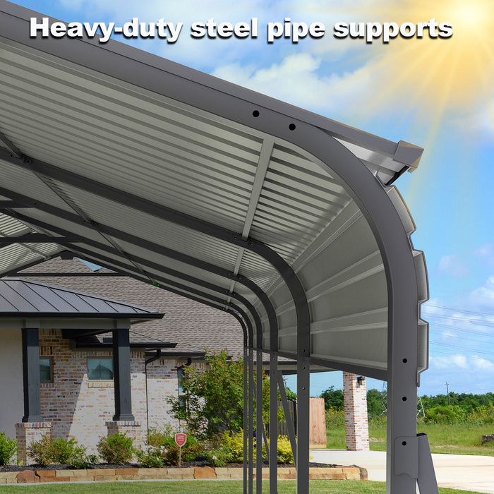 Metal Carport 13 X 26.5 Ft Heavy Duty With Galvanized Steel Roof Metal Garage Canopy With Galvanized Steel Roof & Frame Car Tent Outdoor Storage Shed For Car Boats And Truck - Gray