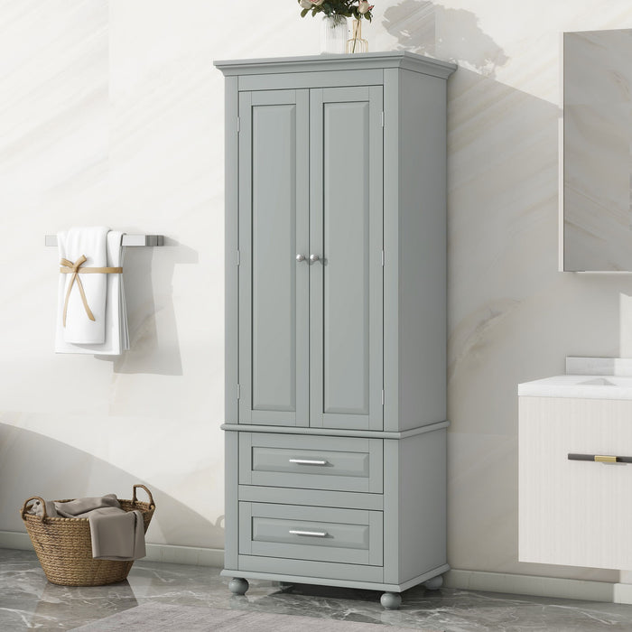 Tall Storage Cabinet With Two Drawers For Bathroom / Office, Grey