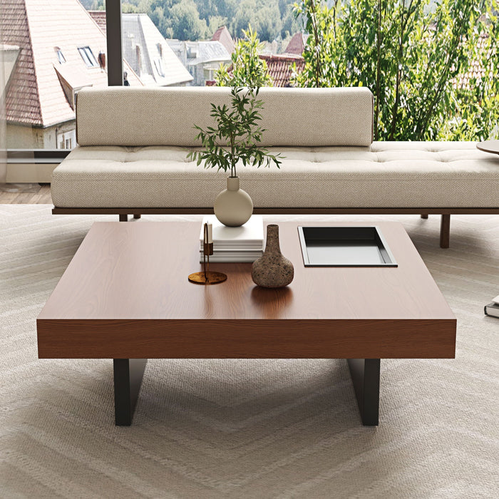 Square Floating Coffee Table For Living Room - Dark Walnut
