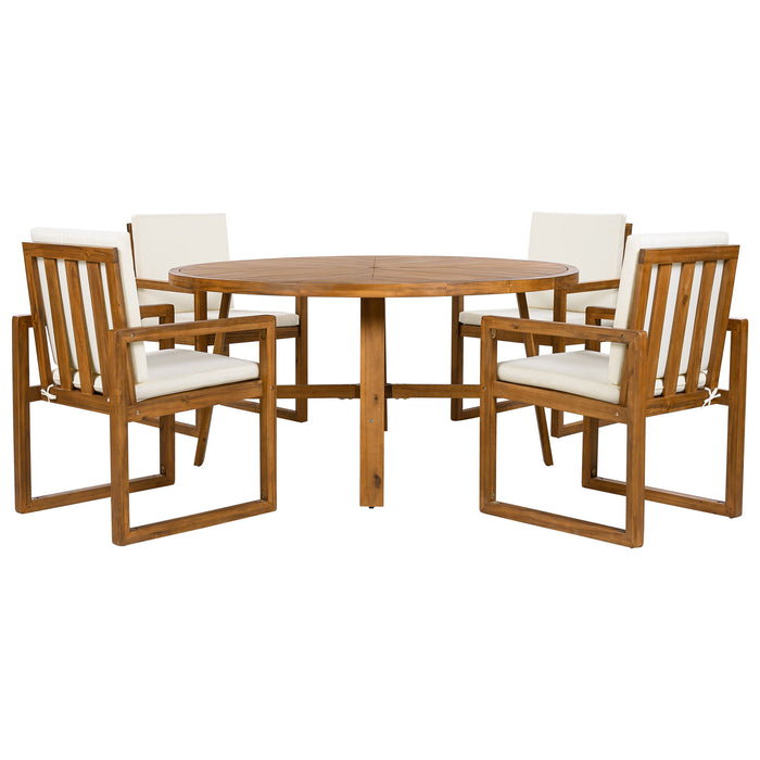 5 Piece Outdoor Patio Dining Set With 4 Armchairs And Table - Beige