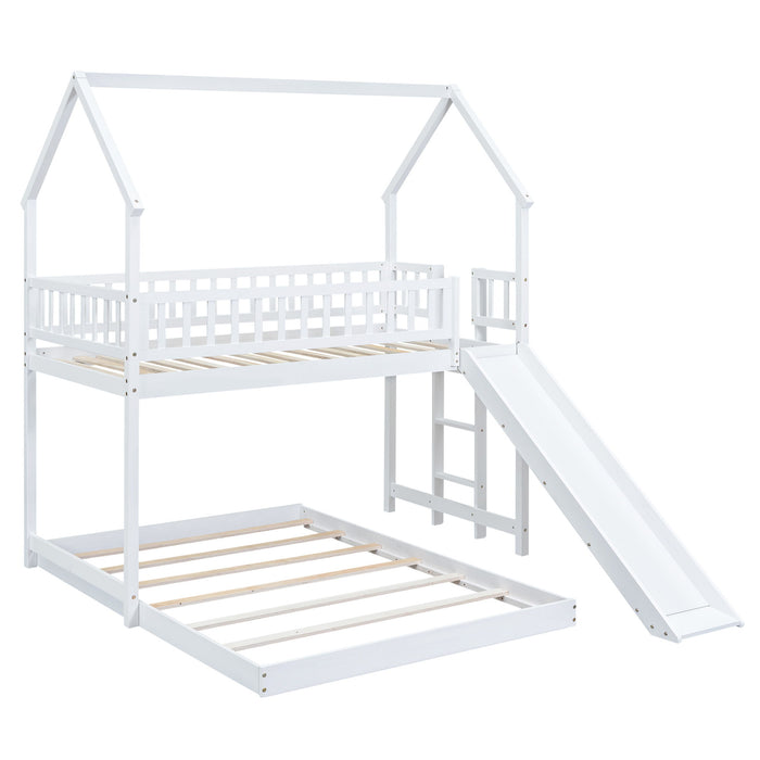 House Bunk Bed With Slide And Built In Ladder