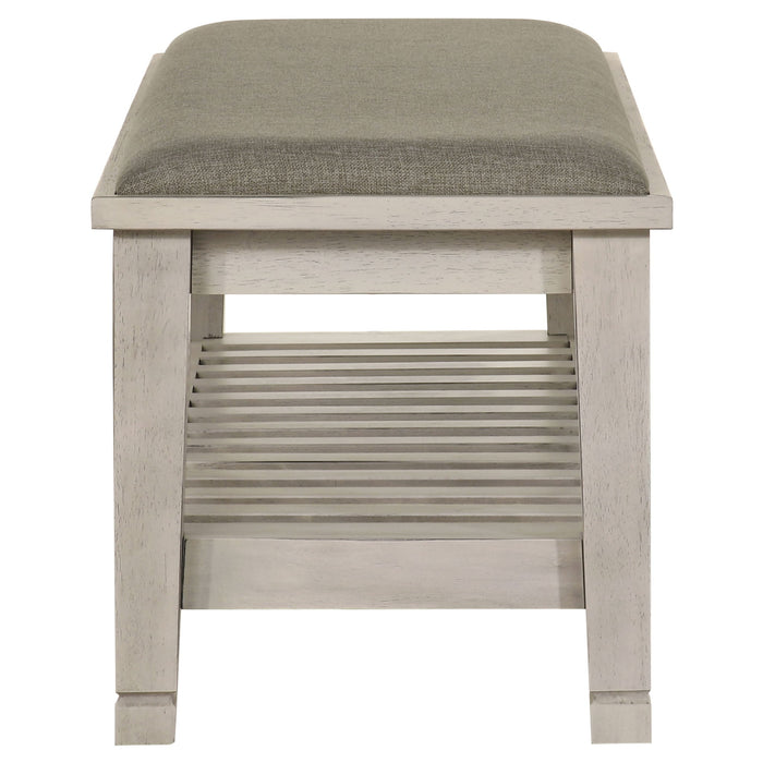 Franco Fabric Upholstered Bench with Shelf Distressed White