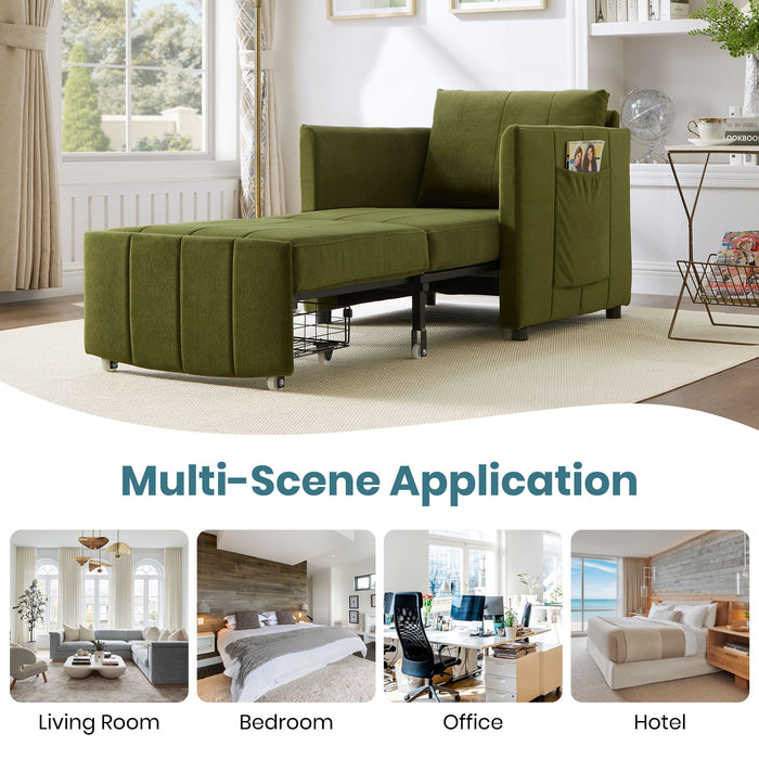 Upholstered Convertible Sleeper Sofa With 5 Position Backrest, Side Pockets, Storage