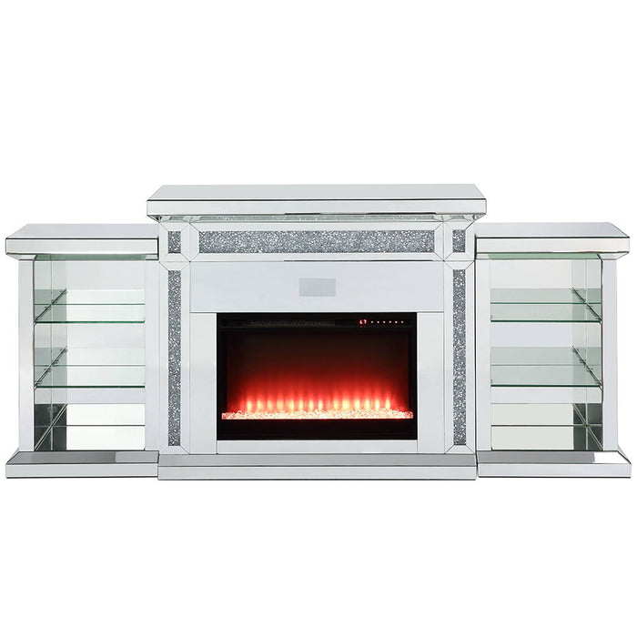 Noralie - Fireplace With LED & Bluetooth - Mirrored & Faux Diamonds