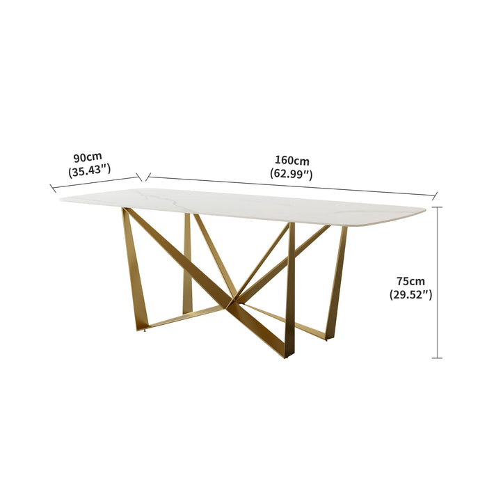 Titanium Gold Stainless Steel Dining Table With Polished Snow Mountain Stone Surface