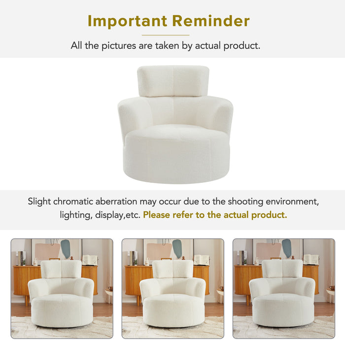 360° Swivel Chair Upholstered Accent Barrel Chair With Adjustable Headrest