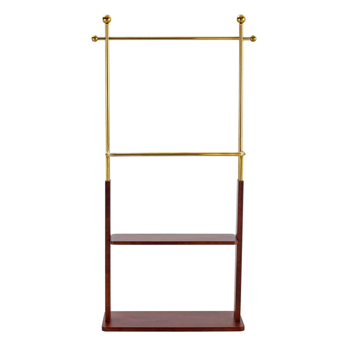 Hanger Double Layer Coat Rack With Solid Wood Partition - Gold / Walnut